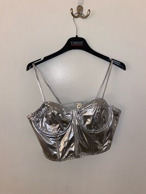 Silver Metallic Bustier Crop Top